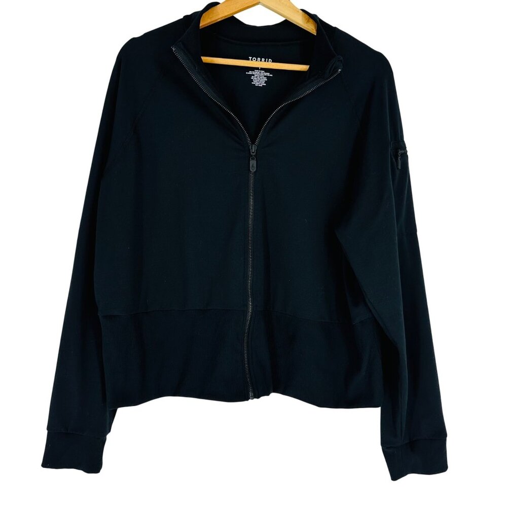 Torrid Womens Super Soft Black Performance Jersey Knit Funnel Neck Zip Jacket 1X - Picture 4 of 8
